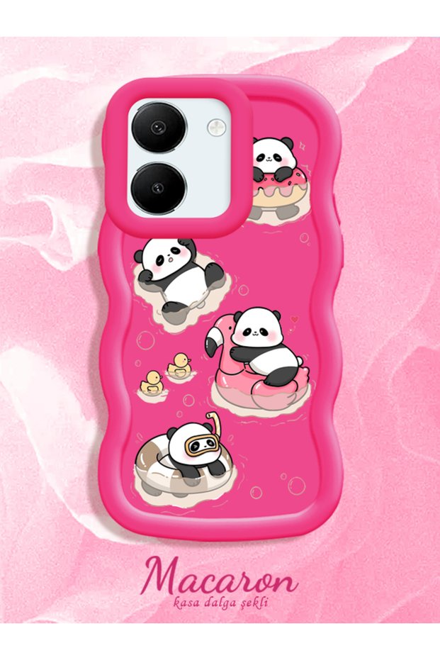 Simple Red Silicone Phone Case Panda Pattern Shockproof Compatible with Vivo Y27S