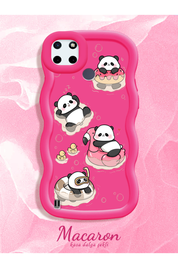 Simple Red Silicone Phone Case Panda Pattern Shockproof Compatible with Realme C25Y