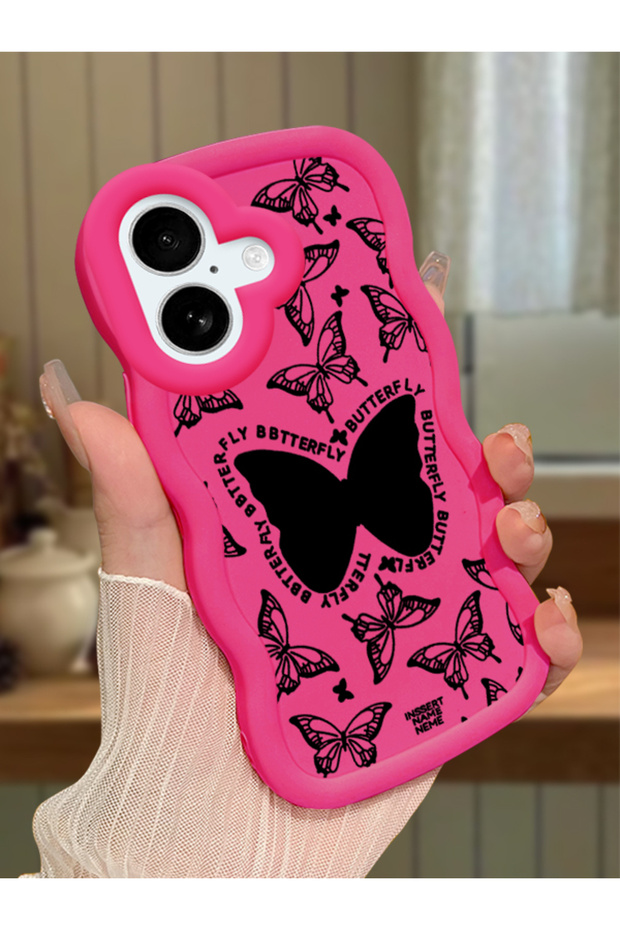 iPhone 17 Compatible Shockproof Simple Red Silicone Phone Case Butterfly Pattern