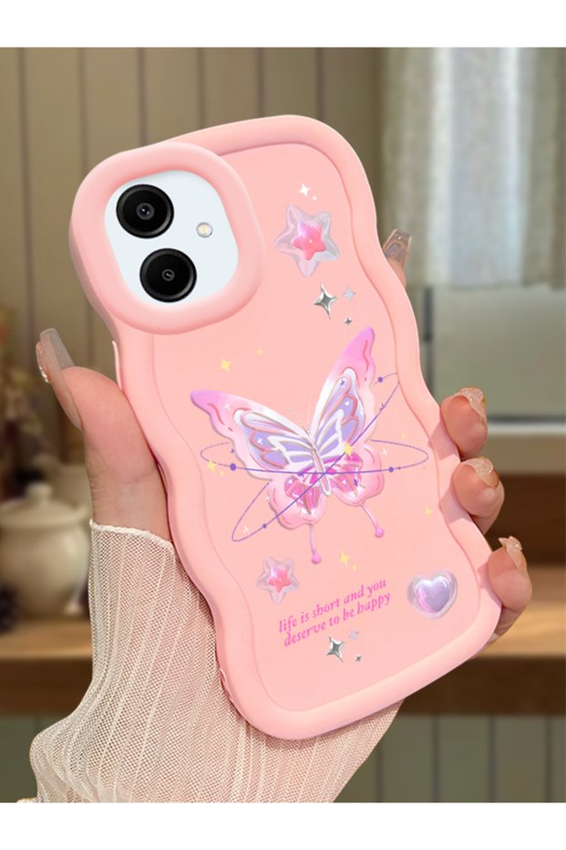 Samsung Galaxy A06 Compatible Shockproof Simple Pink Silicone Phone Case Butterfly Pattern