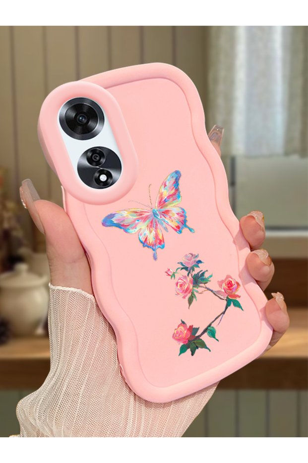 Oppo A60 Compatible Shockproof Simple Pink Silicone Phone Case Butterfly Pattern