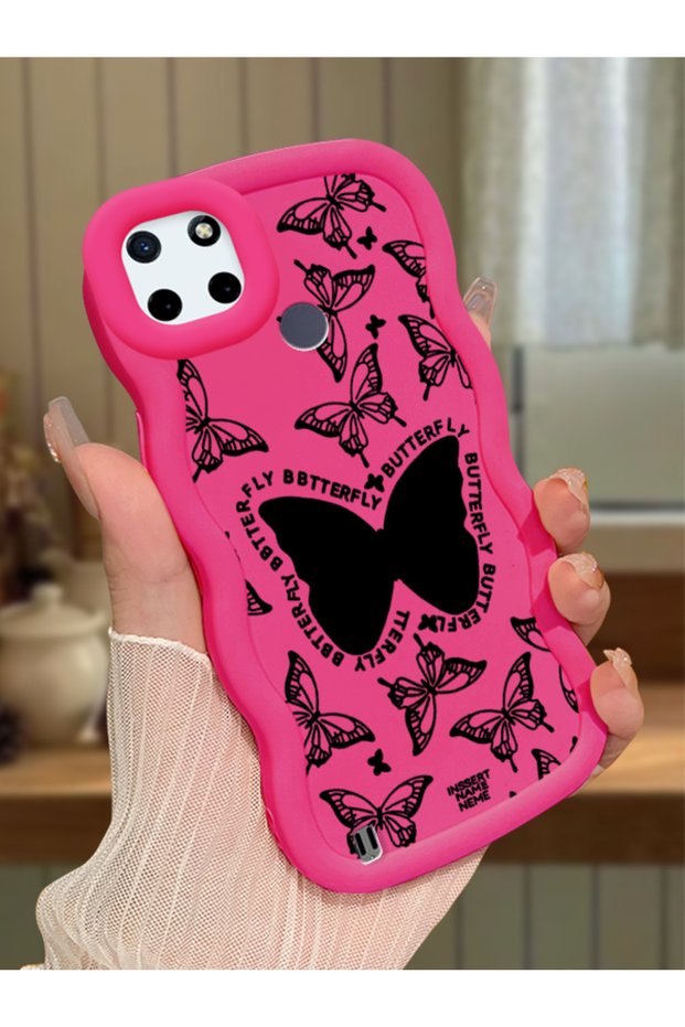 Realme C21Y Compatible Shockproof Simple Red Silicone Phone Case Butterfly Pattern