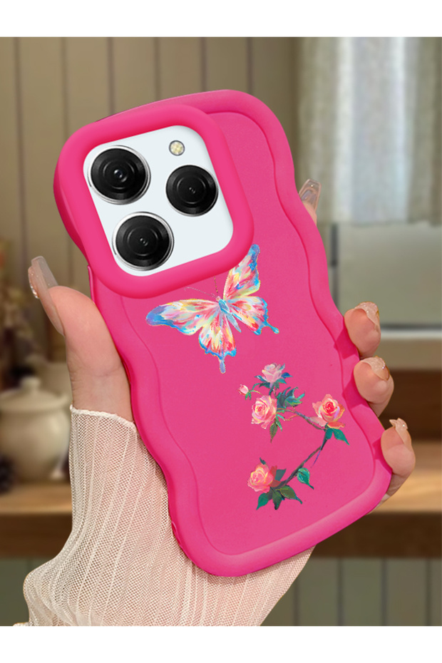 Tecno Spark 20 Pro Compatible Shockproof Simple Red Silicone Phone Case Butterfly Pattern