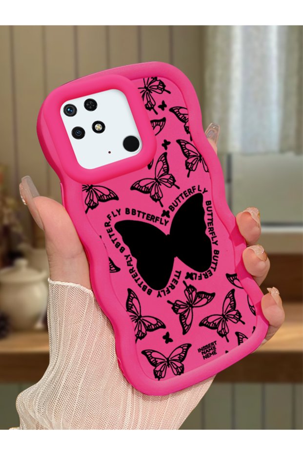 Redmi 10C Compatible Shockproof Simple Red Silicone Phone Case Butterfly Pattern