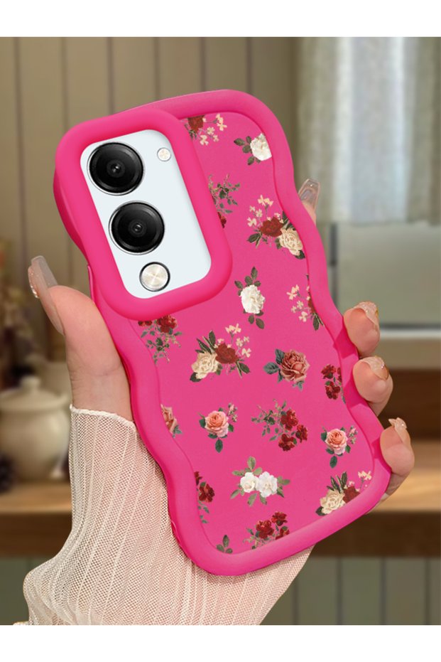Vivo Y29S Compatible Shockproof Simple Red Silicone Phone Case Cover Flowers Pattern
