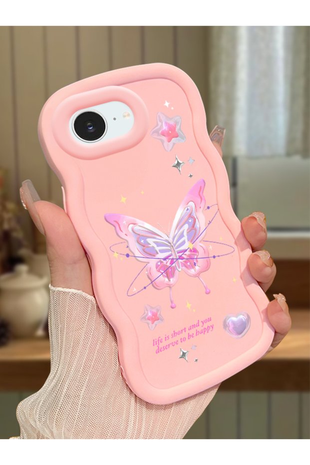 iPhone 17E Compatible Shockproof Simple Pink Silicone Phone Case Butterfly Pattern