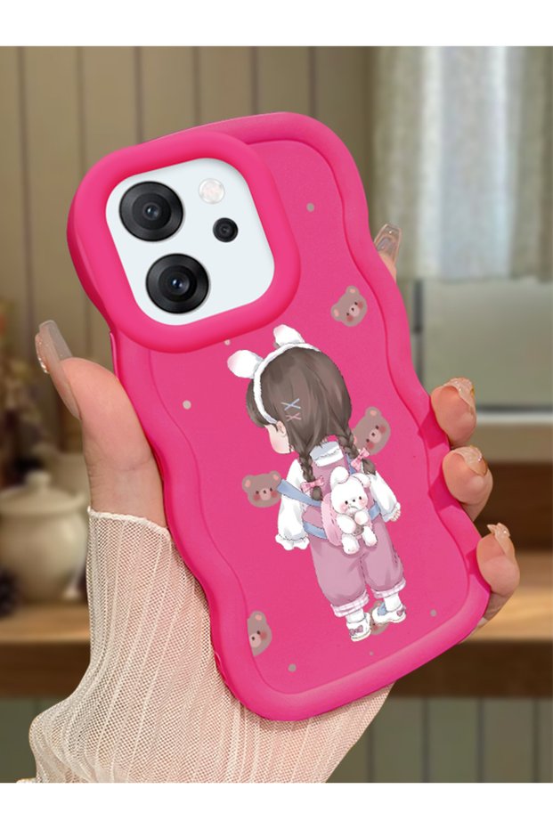 Oppo Reno 14F Compatible Shockproof Simple Red Silicone Phone Case Girl Pattern
