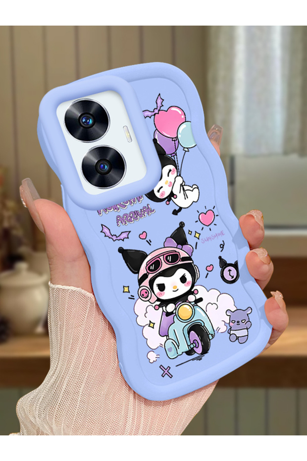Realme C55 Compatible Shockproof Simple Blue Silicone Phone Case Kuromi Pattern