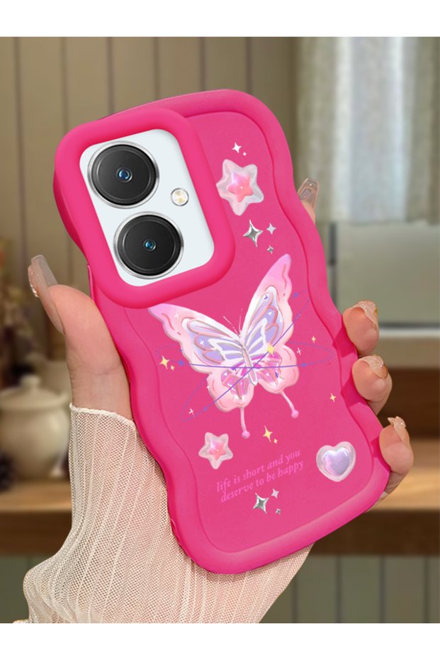 Vivo Y27 Compatible Shockproof Simple Red Silicone Phone Case Butterfly Pattern