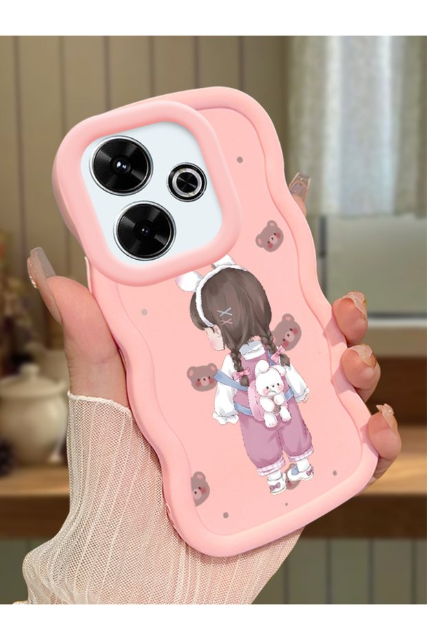 Xiaomi Redmi 13X Compatible Shockproof Simple Pink Silicone Phone Case Girl Pattern