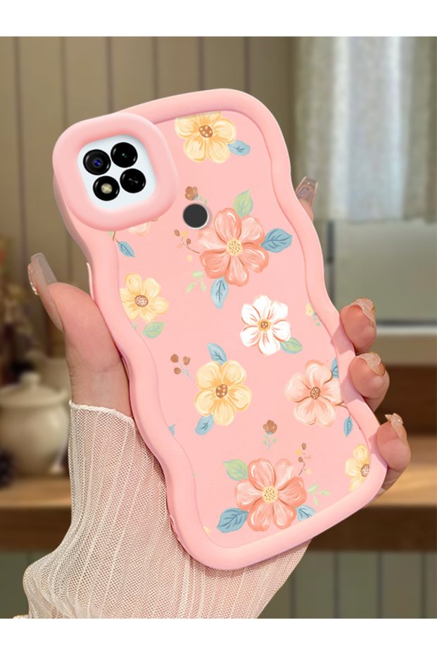 Redmi 10A Compatible Shockproof Simple Pink Silicone Phone Case Cover Flower Pattern