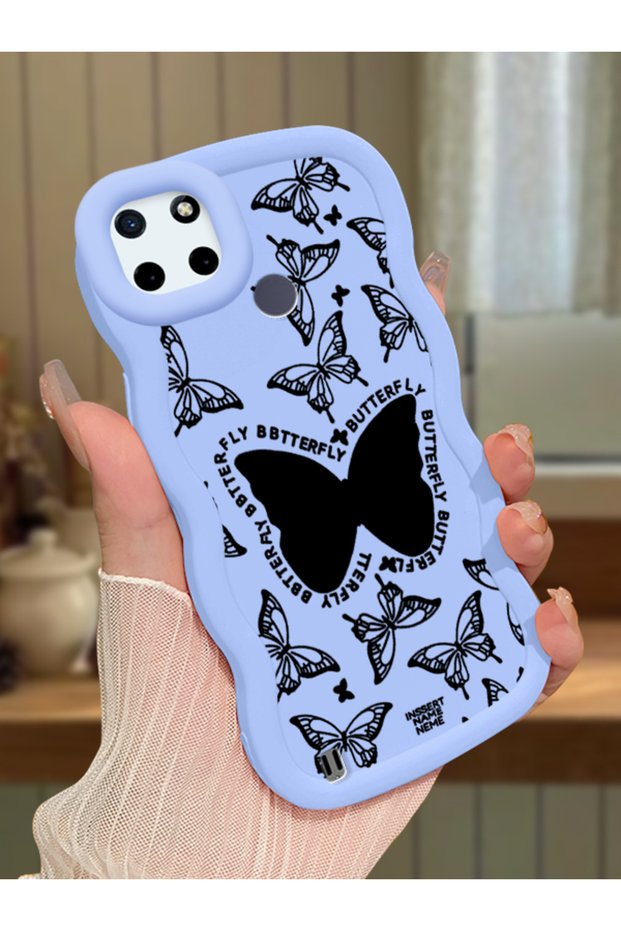 Realme C21Y Compatible Shockproof Simple Blue Silicone Phone Case Butterfly Pattern