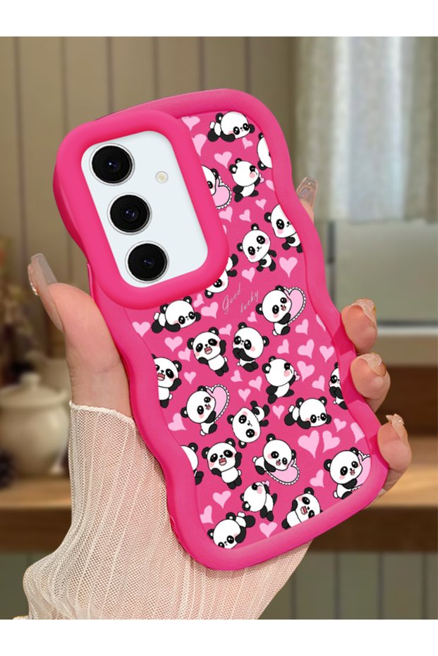 Samsung Galaxy S24 Fe Compatible Shockproof Simple Red Silicone Phone Case Panda Pattern