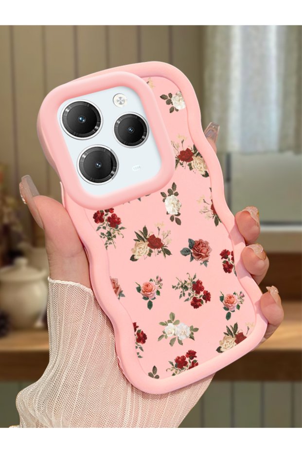Infinix Hot 40 Pro Compatible Shockproof Simple Pink Silicone Phone Case Flower Pattern