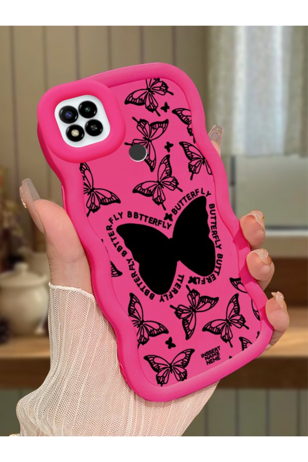 Redmi 9C Compatible Shockproof Simple Red Silicone Phone Case Butterfly Pattern
