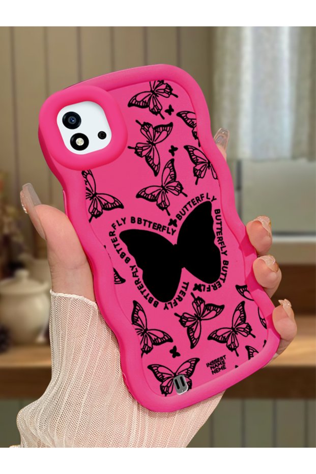 Realme C20 Compatible Shockproof Simple Red Silicone Phone Case Butterfly Pattern