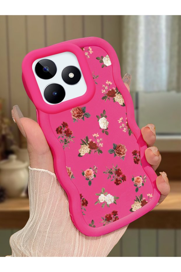 For Realme C53 Compatible Shockproof Simple Red Silicone Phone Case Flower Pattern