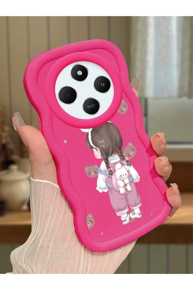 Redmi A4 Compatible Shockproof Simple Red Silicone Phone Case Girl Pattern