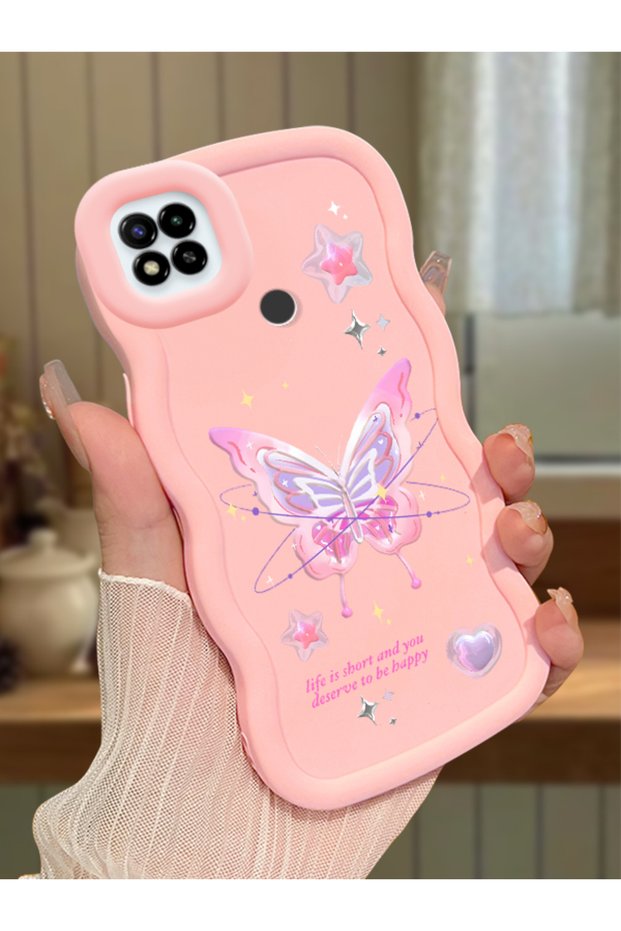 Redmi 9C Compatible Shockproof Simple Pink Silicone Phone Case Butterfly Pattern