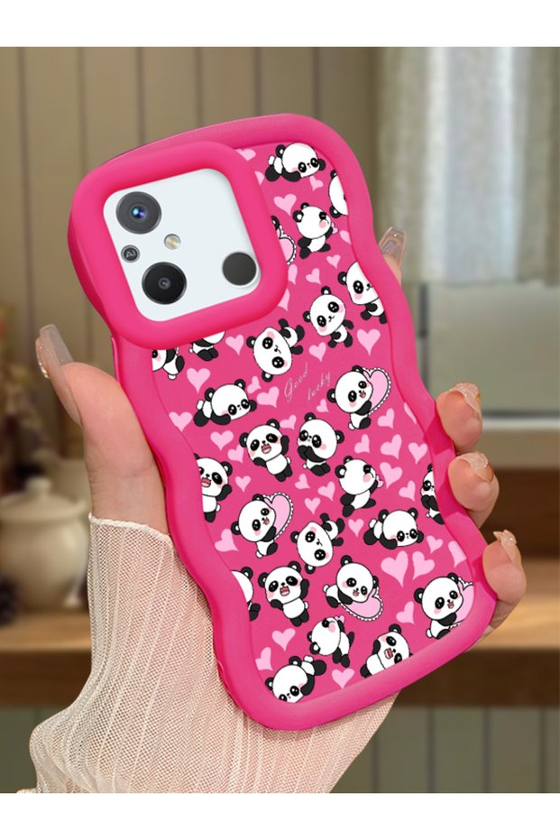 Poco C55 Compatible Shockproof Simple Red Silicone Phone Case Panda Pattern