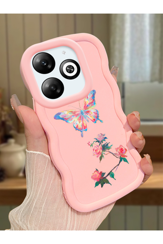 Infinix Smart 8 Pro Compatible Shockproof Simple Pink Silicone Phone Case Butterfly Pattern