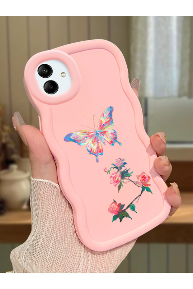 Samsung Galaxy A04 Compatible Shockproof Simple Pink Silicone Phone Case Butterfly Pattern