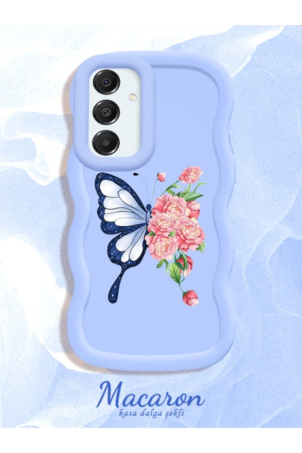 Simple Blue Silicone Phone Case Butterfly Pattern Compatible with Samsung Galaxy A16 Shockproof