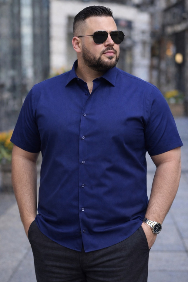 Men's Oversized Slim Fit Short Sleeve Shirt Dacron Fabric Stylish Casual Model