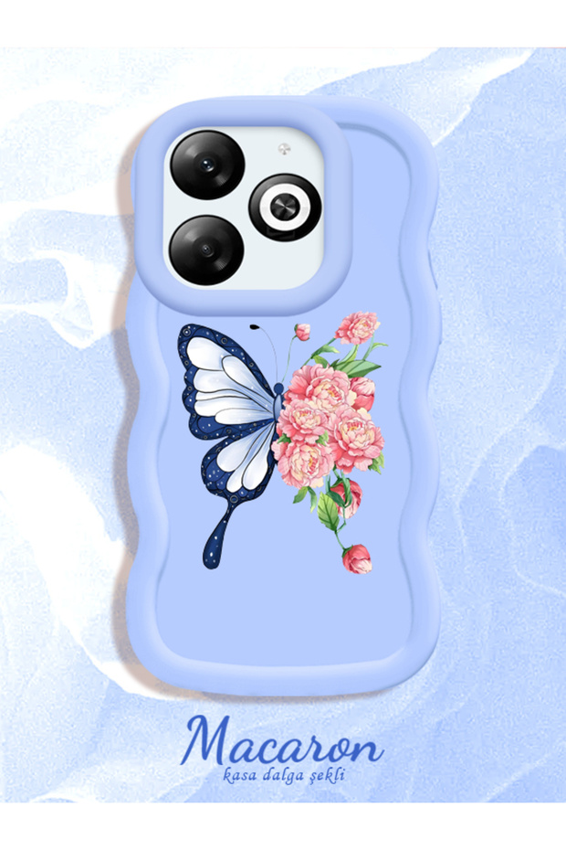 Simple Blue Silicone Phone Case Compatible with Infinix Smart 8 Pro Shockproof Butterfly Pattern