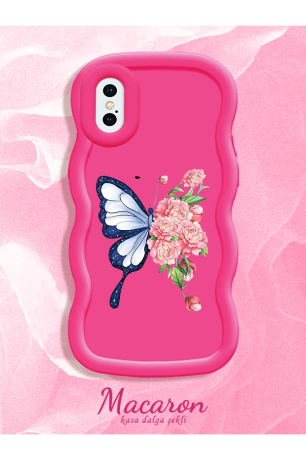 Simple Red Silicone Phone Case Butterfly Pattern Shockproof Compatible with iPhone XS