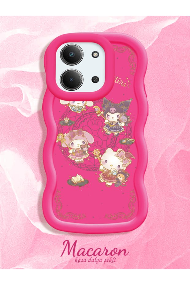 Simple Red Silicone Phone Case Kitty Pattern Shockproof Compatible with Xiaomi Redmi 15C 4g