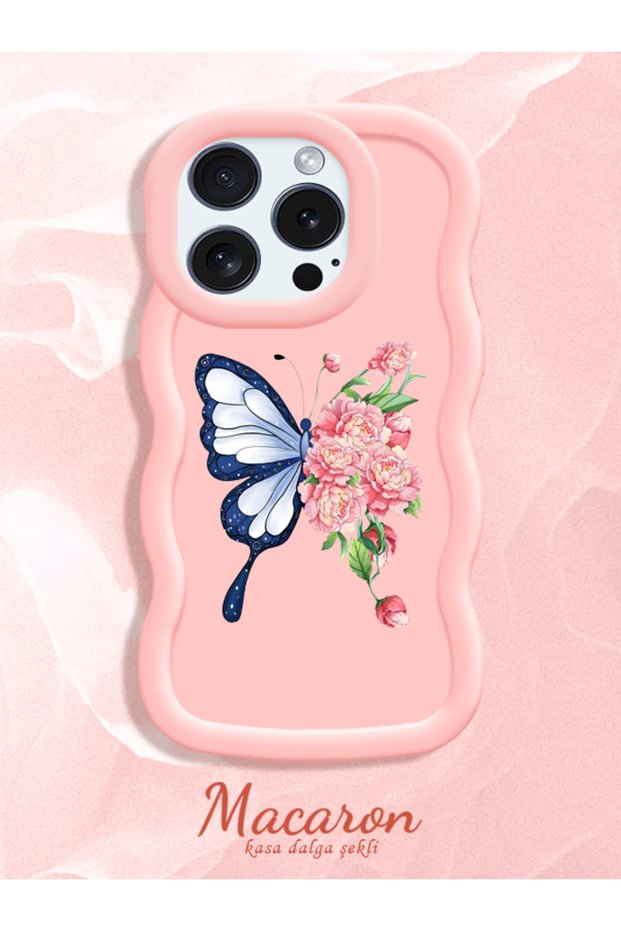 Shockproof Simple Pink Silicone Phone Case Butterfly Pattern Compatible with iPhone 15 Pro