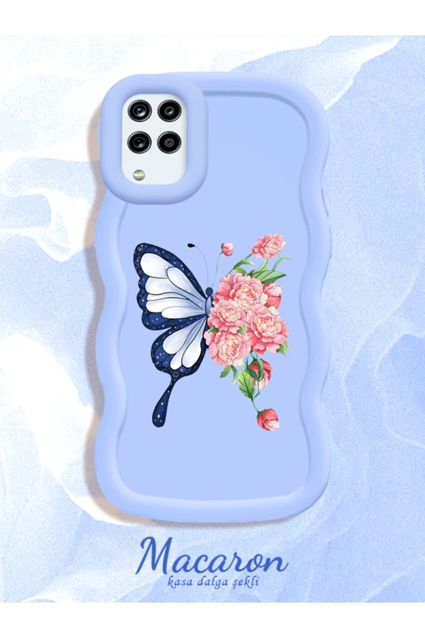 Simple Blue Silicone Phone Case Butterfly Pattern Compatible with Samsung Galaxy A12 Shockproof