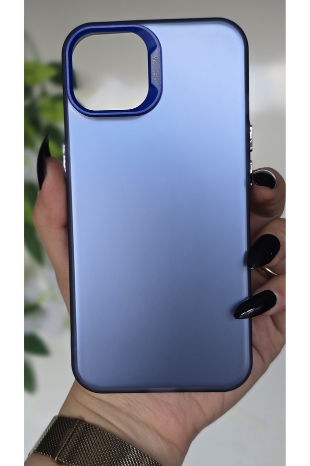 iPhone 13 - 14 Compatible Blue Color Gradient Matte Silicone Case with Camera Frame Luxury Electroplated