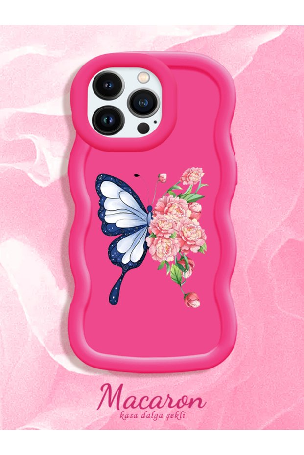 Simple Red Silicone Phone Case Butterfly Pattern Compatible with iPhone 13 Pro Max Shockproof