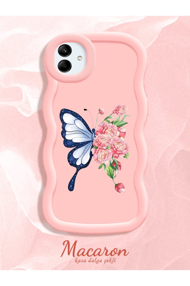 Simple Pink Silicone Phone Case Butterfly Pattern Compatible with Samsung Galaxy A04 Shockproof