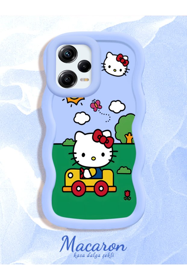 Simple Blue Silicone Phone Case Compatible with Redmi Note 12 Pro 5g Shockproof Hello Kitty Pattern