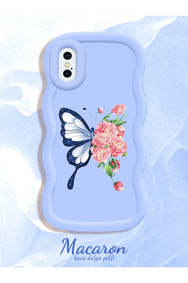 Simple Blue Silicone Phone Case Butterfly Pattern Compatible with iPhone X Shockproof