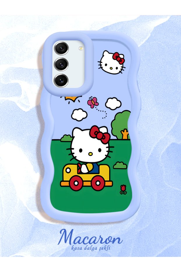 Simple Blue Silicone Phone Case Compatible with Samsung Galaxy S21 Fe Shockproof Hello Kitty Pattern