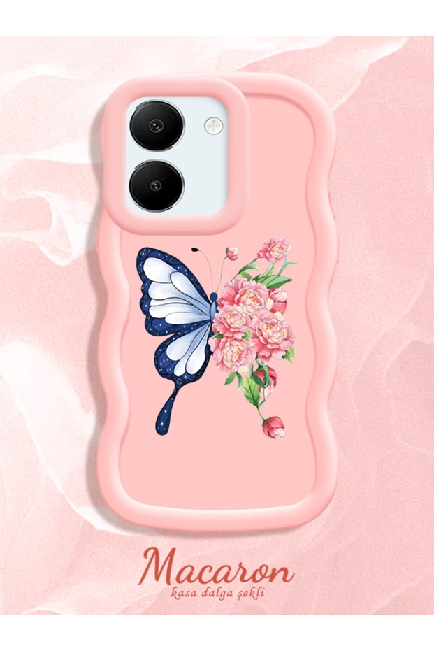Simple Pink Silicone Phone Case Butterfly Pattern Shockproof Compatible with Vivo Y36 4g