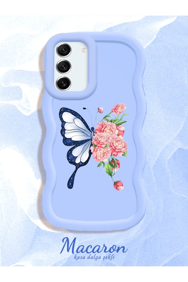 Simple Blue Silicone Phone Case Butterfly Pattern Compatible with Samsung Galaxy S21 Fe Shockproof
