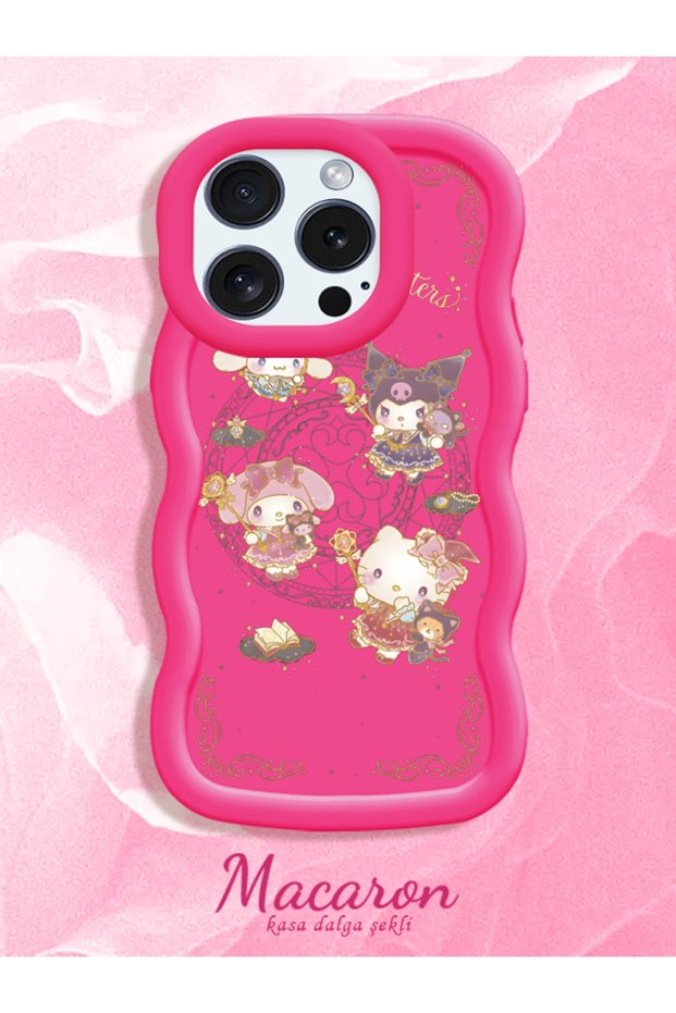 Simple Red Silicone Phone Case Kitty Pattern Compatible with iPhone 15 Pro Shockproof