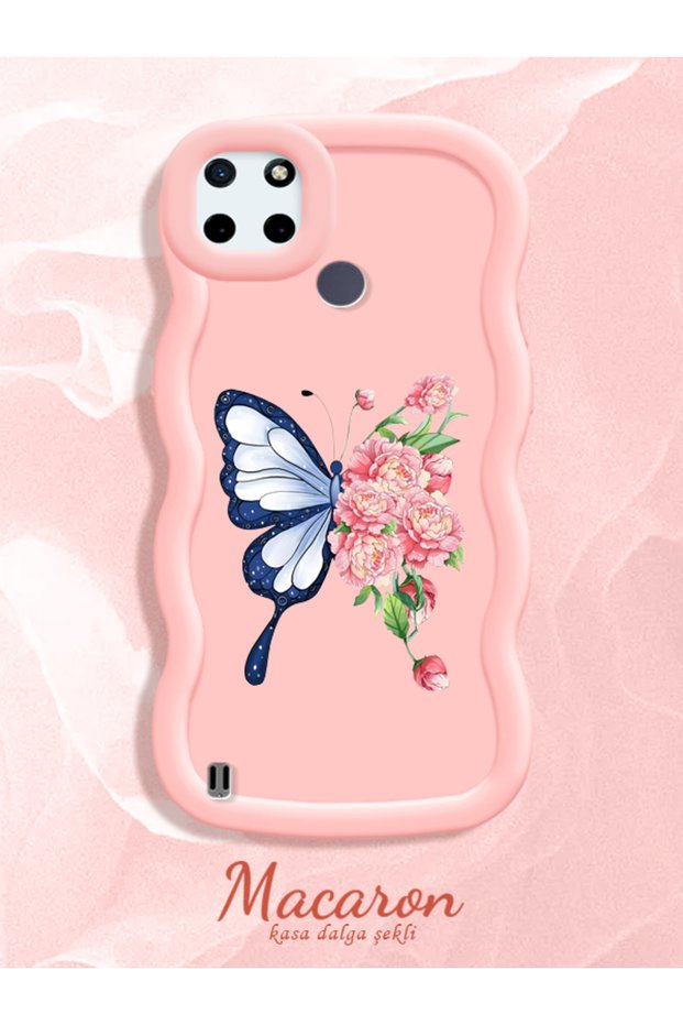 Simple Pink Silicone Phone Case Butterfly Pattern Shockproof Compatible with Realme C25Y