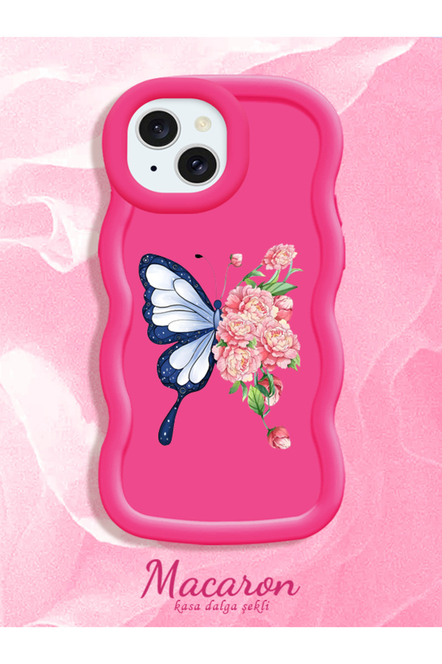 Shockproof Simple Red Silicone Phone Case Butterfly Pattern Compatible with iPhone 14