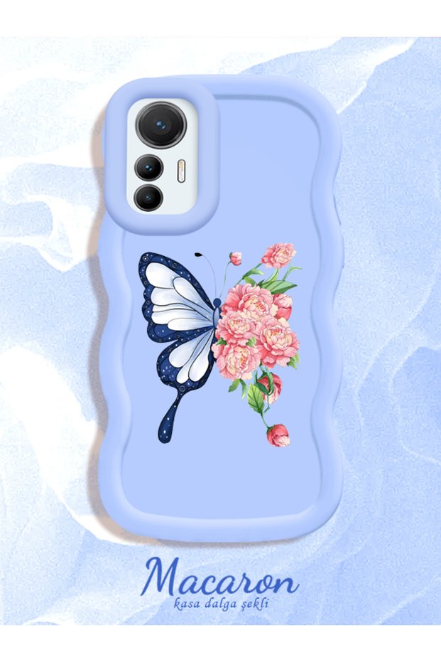 Simple Blue Silicone Phone Case Compatible with Xiaomi Mi 12 Lite Shockproof Butterfly Pattern