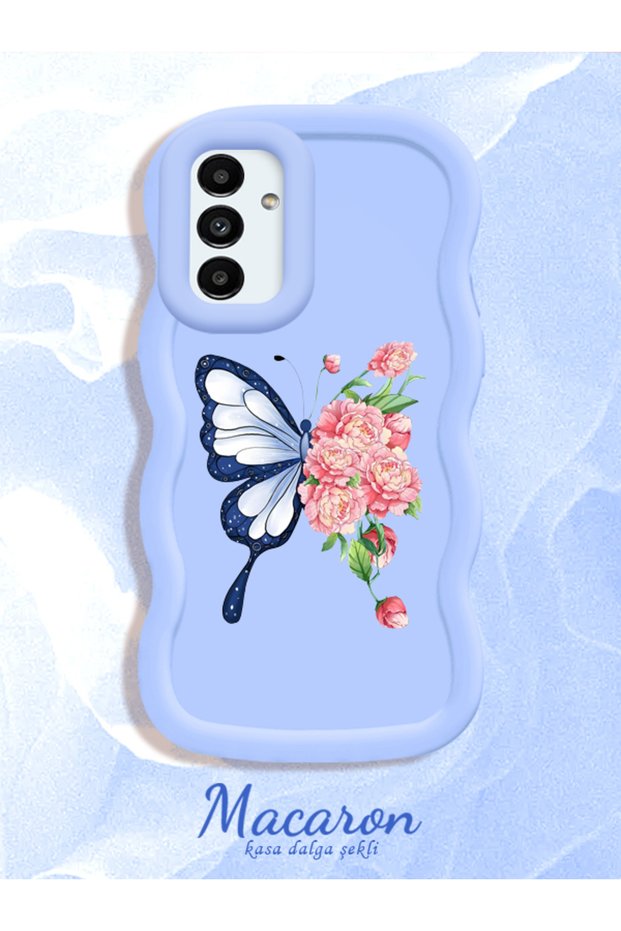 Simple Blue Silicone Phone Case Butterfly Pattern Compatible with Samsung Galaxy A04S Shockproof