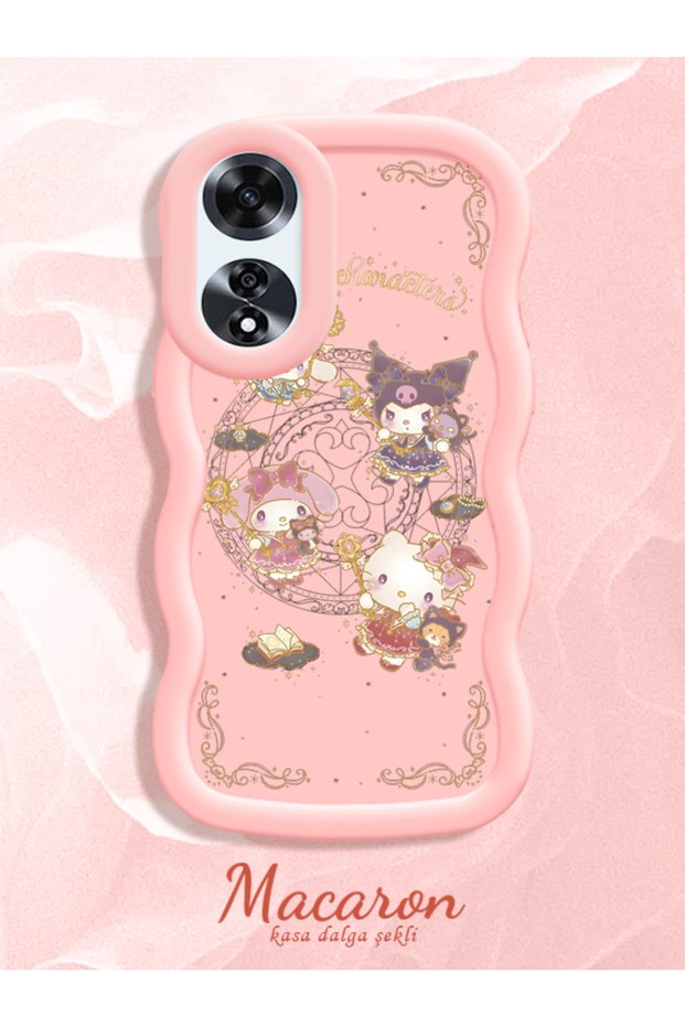 Simple Pink Silicone Phone Case Kitty Pattern Shockproof Compatible with Oppo A60