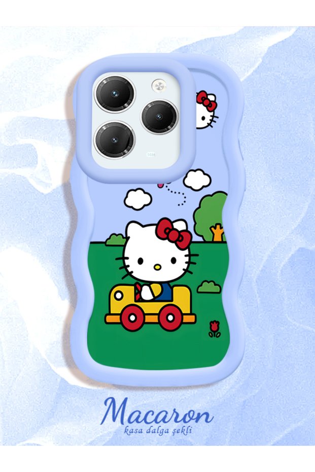 Simple Blue Silicone Phone Case Compatible with Infinix Hot 40 Pro Hello Kitty Pattern Shockproof