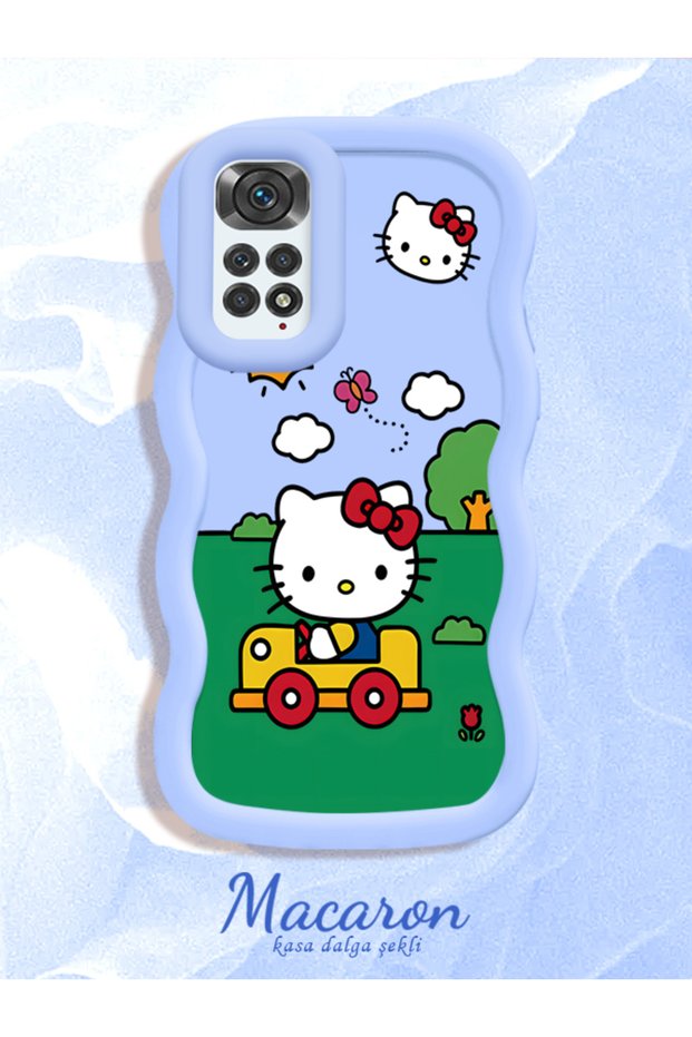 Simple Blue Silicone Phone Case Compatible with Redmi Note 11 Shock-Proof Hello Kitty Pattern
