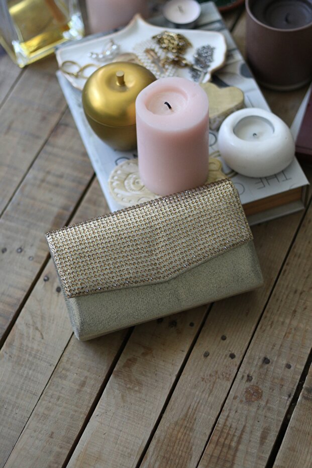 Women's Gold Real Crystal Stone Mini Box Shoulder Bag